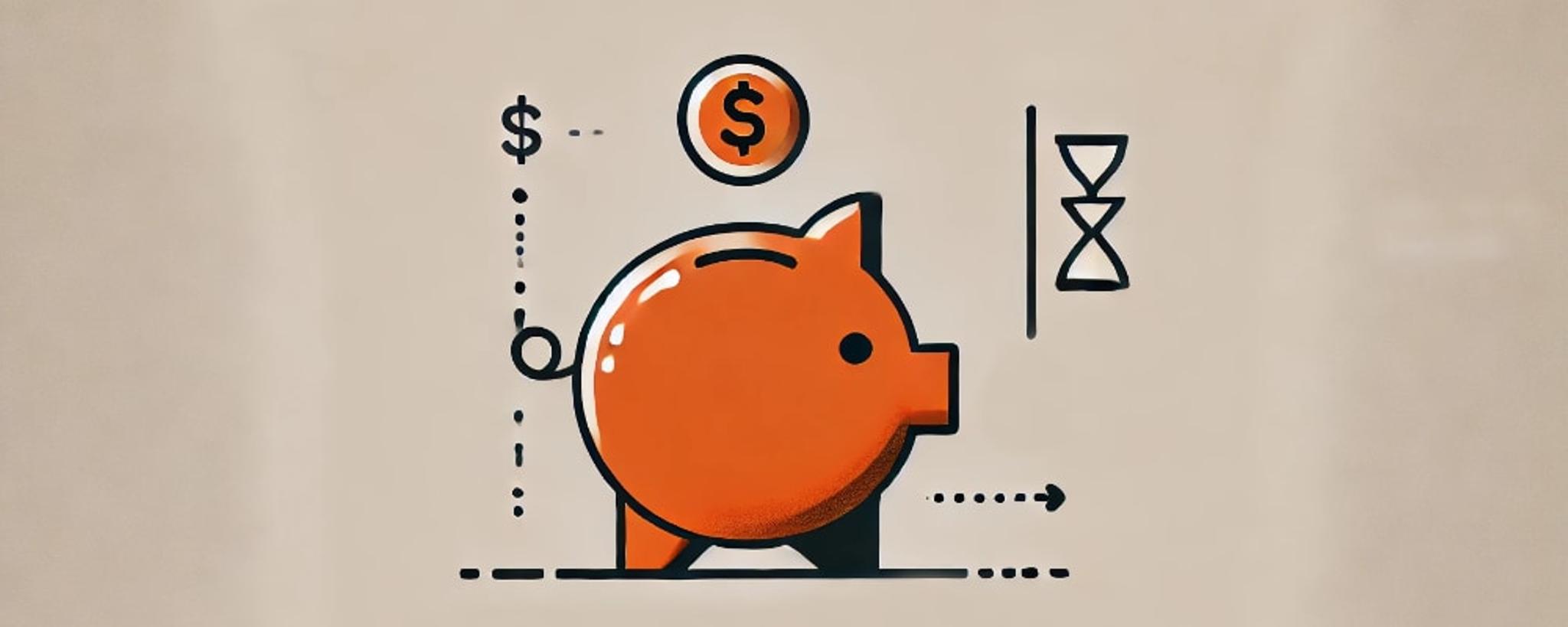 Graphic of a piggy bank and a retirement fund document, symbolizing borrowing from retirement savings.